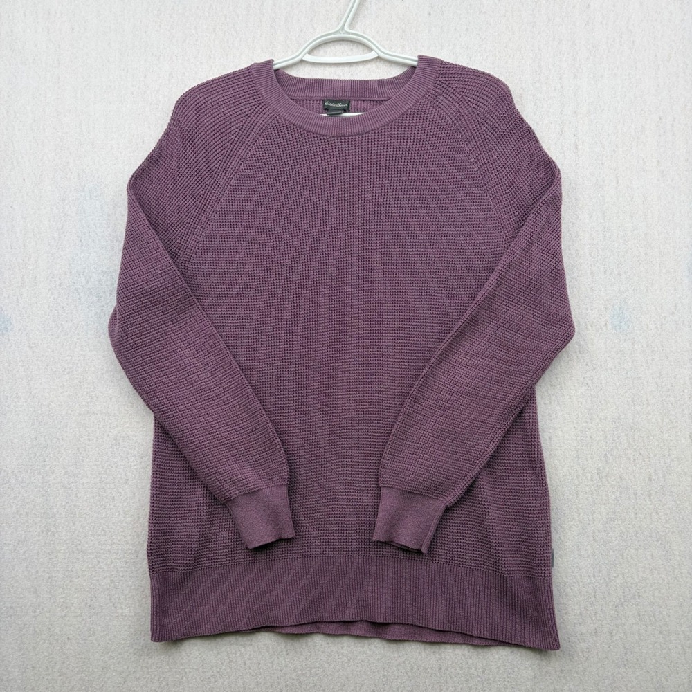 Eddie Bauer Womens Plum Purple Waffle Knit Raglan Sleeve Sweater Large 0250